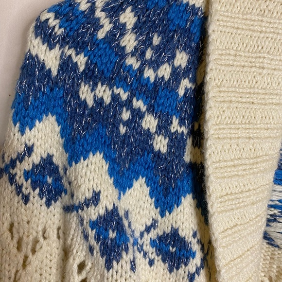 Moda International Draw String Cardigan Sweater, Cream, Silver, Blue, Size XS - Picture 4 of 6